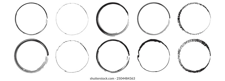 Vector set of grunge circle brush. Hand drawn paint brush stroke circle.
