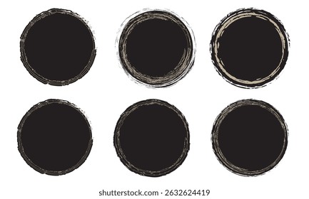 ensemble d'Images vectorielles de pinceau grunge circulaire isolé sur fond blanc. Poteau grunge Timbres Collection, Cercles. Ensemble de bannières, logos, icônes, étiquettes et badges. Formes vierges. 