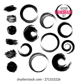 Vector set of grunge circle brush strokes set of grunge circle brush strokes. Hand made brush artistic collection. Set n5