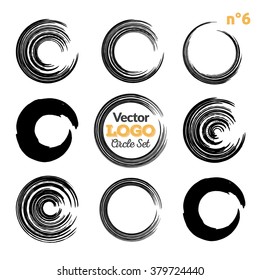 Vector set of grunge circle brush strokes. Hand made brush artistic collection, for logo, business design. Set of black elements on white background