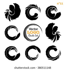 Vector set of grunge circle brush strokes. Hand made brush artistic collection, for logo, business design. Set of black elements on white background