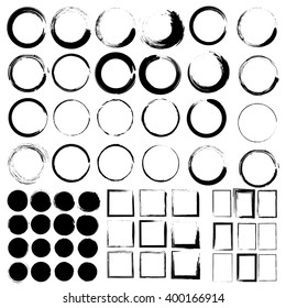 Vector set of grunge circle brush and Grunge Black Frames. Mega set