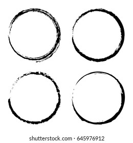 Vector set of grunge circle brush isolated on white background