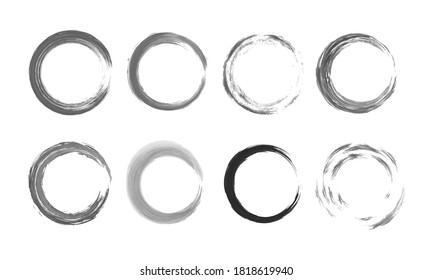 Vector Set Of Grunge Circle Frame. Hand Drawn Grunge Ink Circle Brush Stroke Isolated On White Background. Design Element For Badges, Social Media, Story Highlight Icons