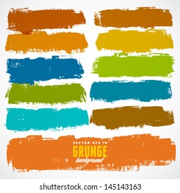 Vector set of grunge colorful brush strokes