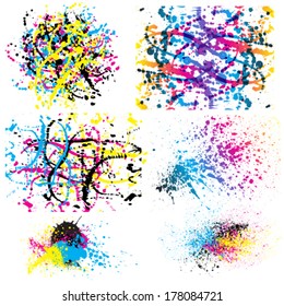 Vector set of grunge colorful paint stains.