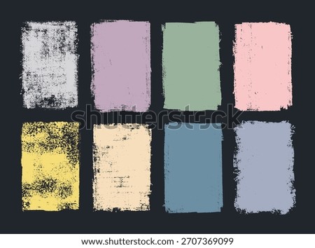 Vector set of grunge colorful paint frames. Bold texture distressed rectangular brush strokes. Textured backgrounds for badges, labels, banners, posters.
