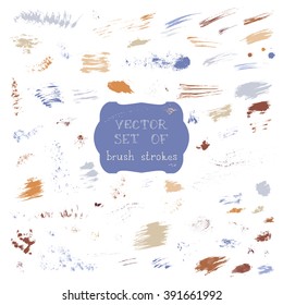 Vector set of grunge colourful brush strokes. Various hand-drawn brush strokes isolated on white background.