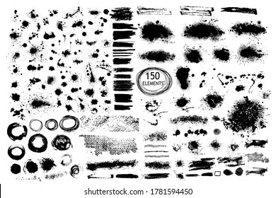 Vector Set of Grunge Design Elements. Brush Strokes. Large Collection.
