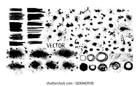 Vector Set of Grunge Design Elements. Brush Strokes. Vector illustration