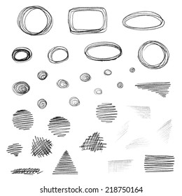 Vector set of grunge elements isolated on white background. Pencil texture drawing. 