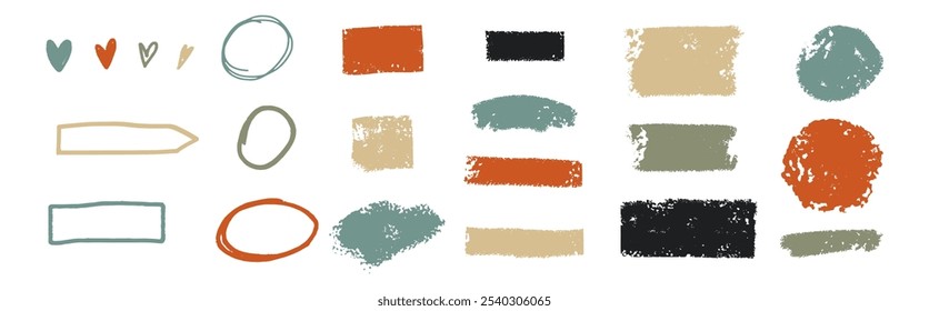 Vector set of grunge graphic background. Set of strokes. dirt banner. set of colorful paint, ink brush, brush strokes, frames. Street art texture hand drawn pencil scribble lines. Set of chalk strokes