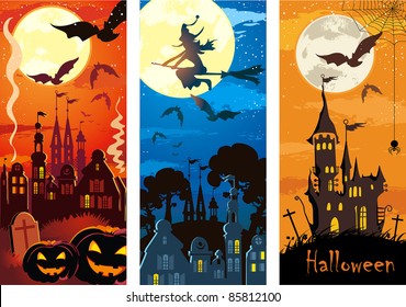 Vector Set of grunge Halloween vertical banners.