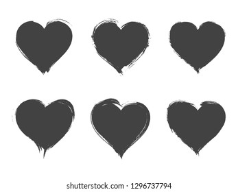 Vector set of grunge hearts on white background.