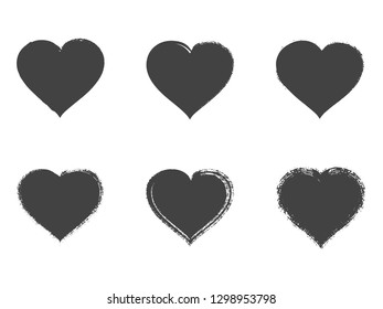 Vector set of grunge hearts on white background.