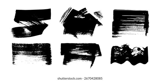 Vektorgrafik von farbigen Tintenspritzern. Abstrakte Pinselflecken mit rauer Textur. Designelemente für Hintergründe und Overlays.