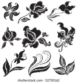 Vector set of grunge leafs and flower design elements (from my big "Floral collection")