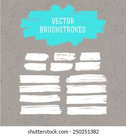 Vector set of grunge paint brush strokes and brushstroke frame on old wall background. Abstract  design elements for your design