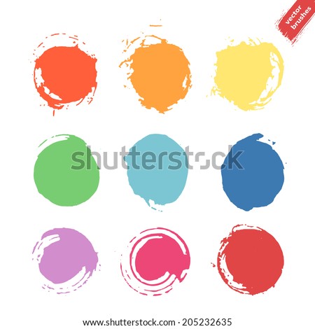 Vector set of grunge rainbow circle brush strokes for frames, icons, design elements