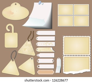Vector set grunge scrapbooks tablets tag labels stamps tickets