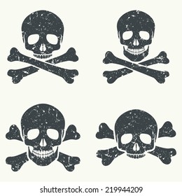 Vector set of grunge skulls. Black silhouette on a white background, isolated, EPS 8.