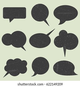 Vector set of of grunge speech bubbles. Design elements with grunge texture. Hand painted scratch texture 