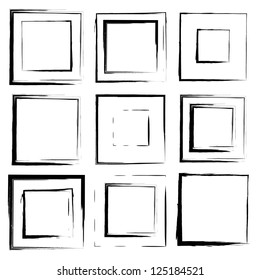 Vector set of grunge square brush strokes for frames, icons, design elements