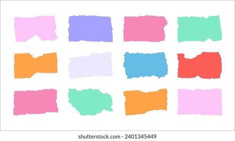 Vector set of grunge stickers, jagged paper pieces. Various colorful jagged rectangles on white background