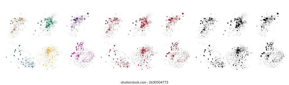 Conjunto de Vector de textura grunge azul, rosa, naranja, púrpura, trigo, verde, sangre roja y negro Fondo de trazo de pincel de tinta de sangre