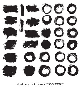 Vector set grunge texture brush stroke. Black paint brush. Text boxes.	