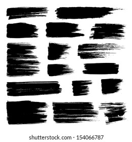 Vector set of grunge watercolor broad brush strokes.  Black collection of black vector oil paint brush strokes  isolated on white background. Paint brush strokes.