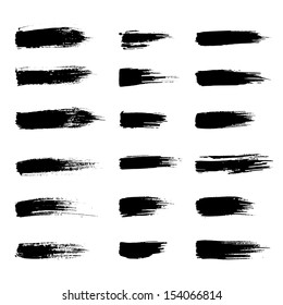 Vector set of grunge watercolor brush strokes.  Black collection of black vector oil paint brush strokes isolated on white background. Paint brush strokes.