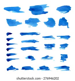 Vector set of grunge watercolor brush strokes. Paint brush textures isolated on white background. 
