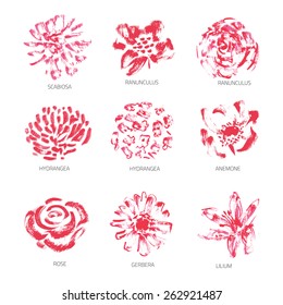 Vector Set of Grunge or Watercolor Flowers - EPS10