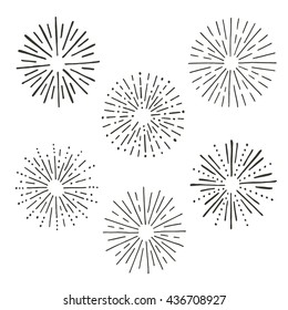 Vector set of grungy burst elements for your design. Hand drawn sunburst or starburst rays.