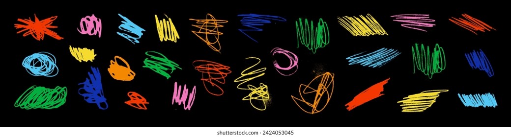 Conjunto de vectores de elementos de garrapatas sucios y gráficos gruñidos. Trazado de punk texturizado a mano. Rasgos de doodle, eclosiones, garrapatas y marcas de carbón negro. Cada elemento está unido y aislado