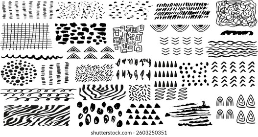 Vector set of grungy graphic elements. Street art texture hand drawn pencil underlines