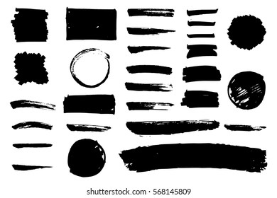 Vector set of grungy hand drawn textures. Brush strokes, smears, circles, rectangles. Hand drawn elements collection for your graphic design