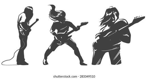 vector set of guitar players silhouettes