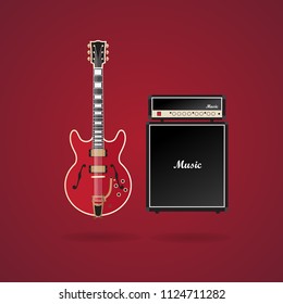 vector set guitar and sound with red color