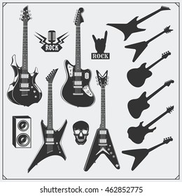 Vector set of guitars. Black and white design.