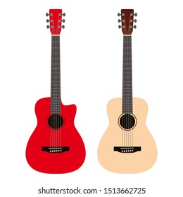  Vector set of guitars. Illustration of red guitar on isolated white background. Illustration of beige guitar. 