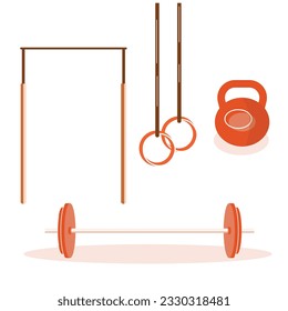 vector set of gym elements with exercises tools.