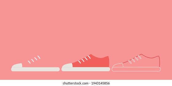 vector set of gym shoes. flat image of three variants of sneakers with and without a contour.