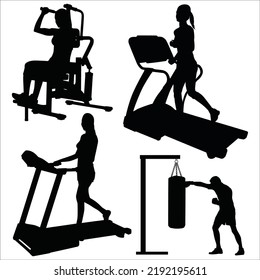 Vector Set Of Gym Workout Silhouettes Illustration Isolated On White Background