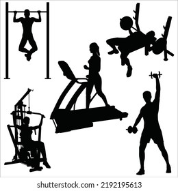 Vector Set Of Gym Workout Silhouettes Illustration Isolated On White Background