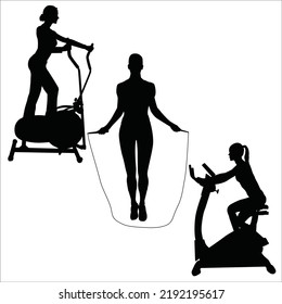 Vector Set Of Gym Workout Silhouettes Illustration Isolated On White Background