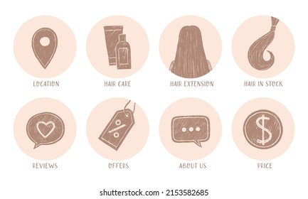 conjunto vectorial de iconos de extensión de pelo para resaltados