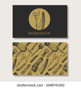 Vector set with hair salon logotype and gold background