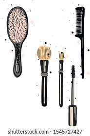 vector set of  hairdresser tools silhouette, beauty set  icon on white background